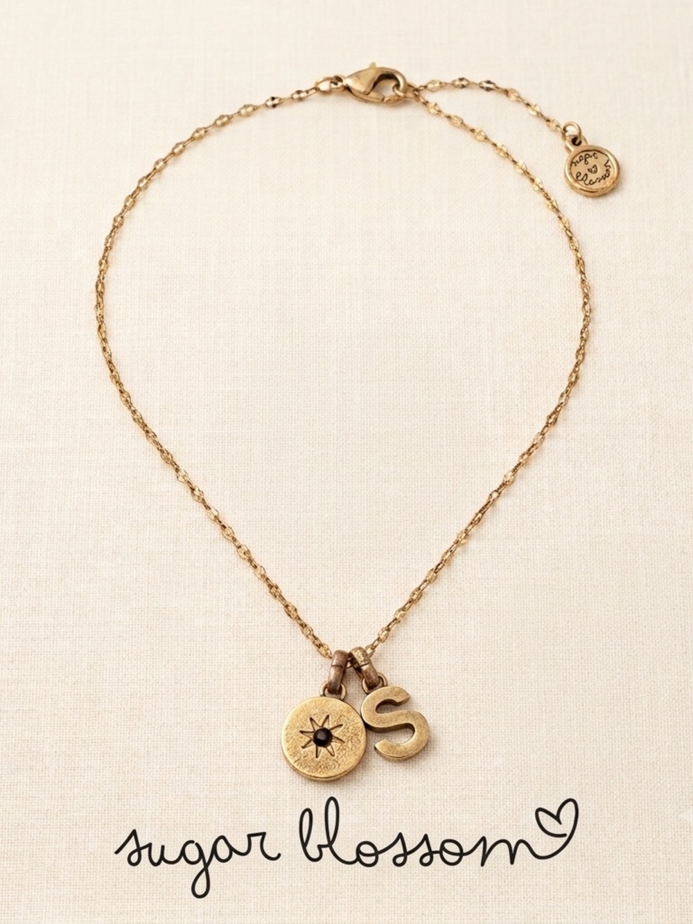 Sugar Blossom Gold-Plated Choker Necklace w/ 2 Charms - Letter S & May Stone